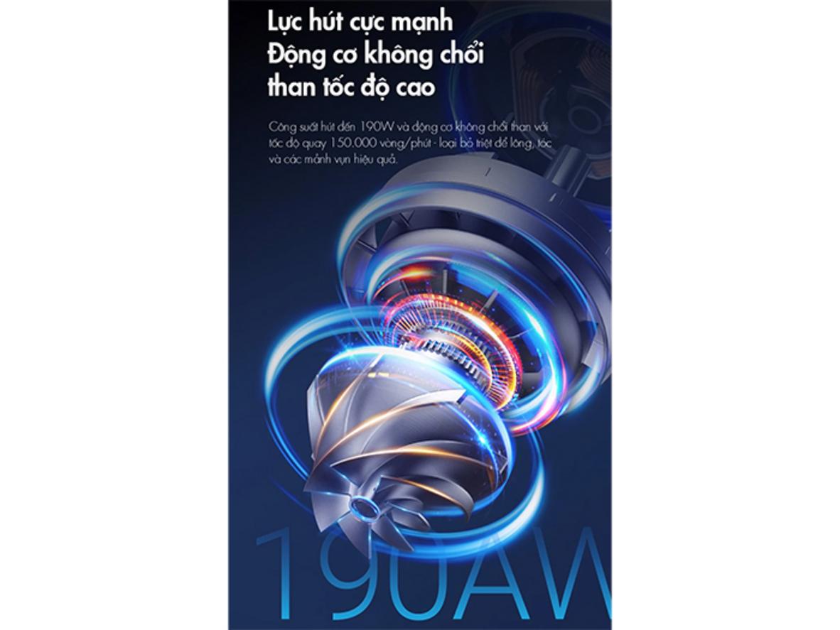 Lực hút 27.000 Pa và 190AW giúp Dreame R20 xử lý bụi mịn, tóc và lông thú hiệu quả.
