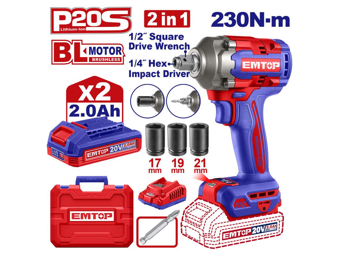Hai pin 2Ah giúp Emtop ECIWL20236 hạn chế gián đoạn khi làm việc.