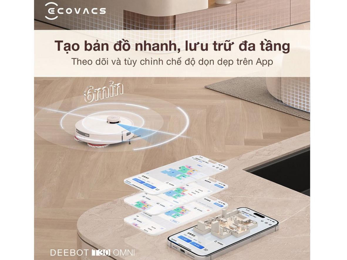 Pin 5.200mAh cho thời gian hoạt động đến 290 phút, phù hợp nhà rộng và nhiều phòng.
