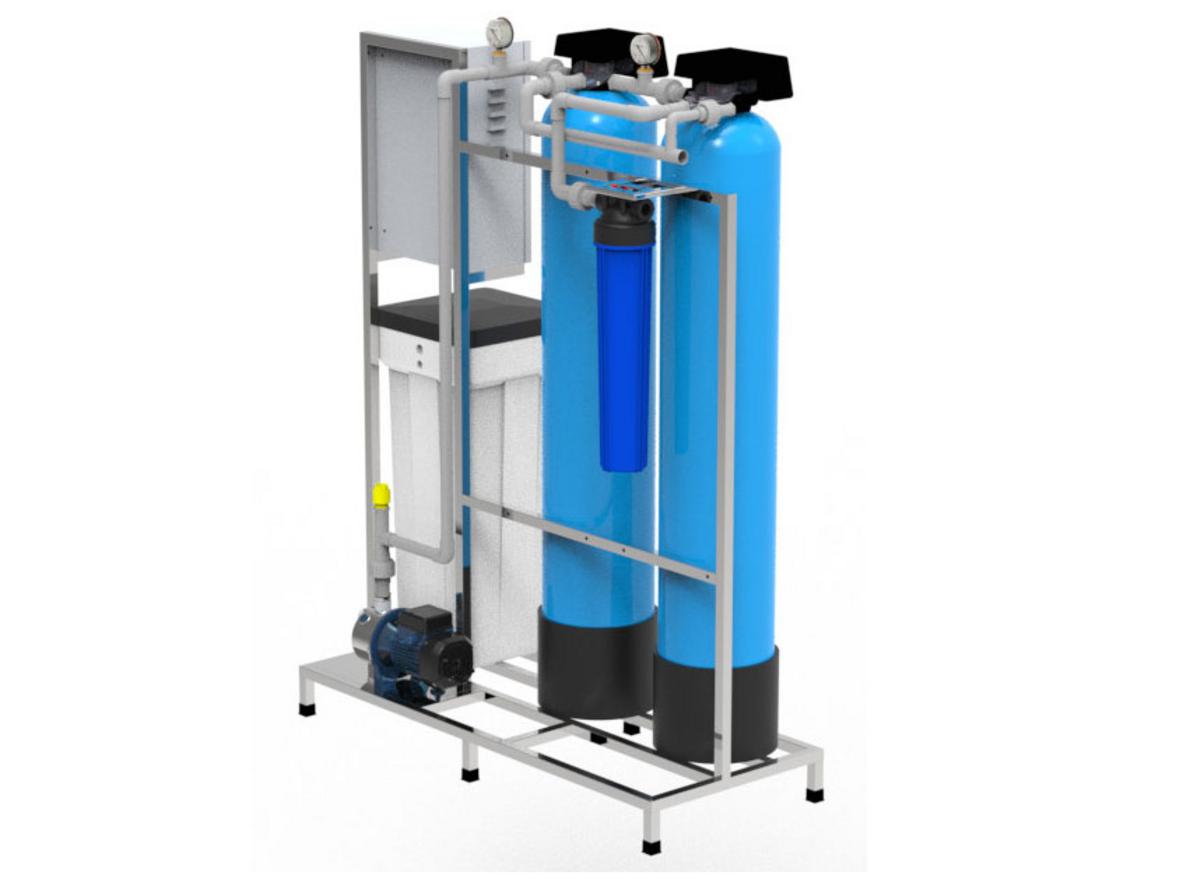 Cấu hình 2 cột composite, van tự động và bơm cấp giúp hệ thống chạy ổn định 1.000 lít/giờ.