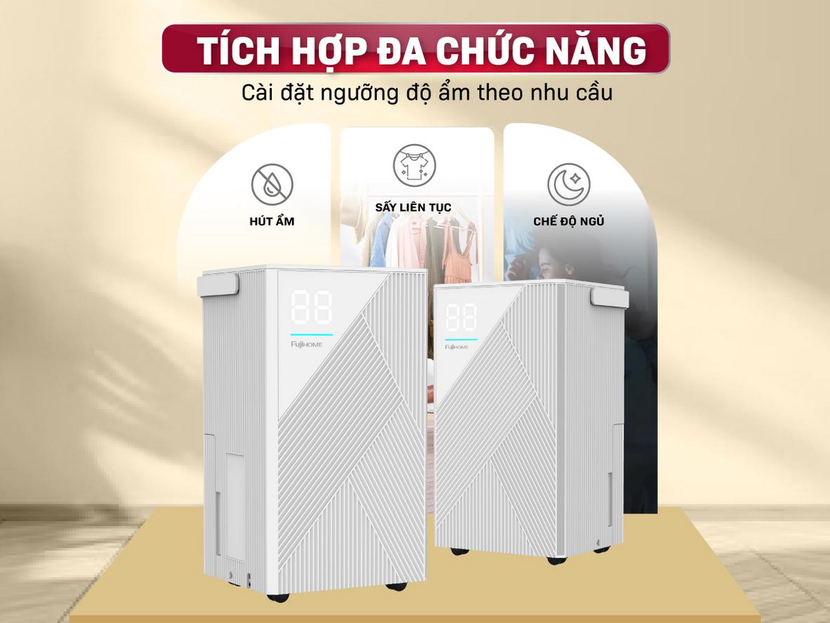 Bình chứa 2 lít và thoát nước liên tục giúp DH14 dùng tiện hơn.