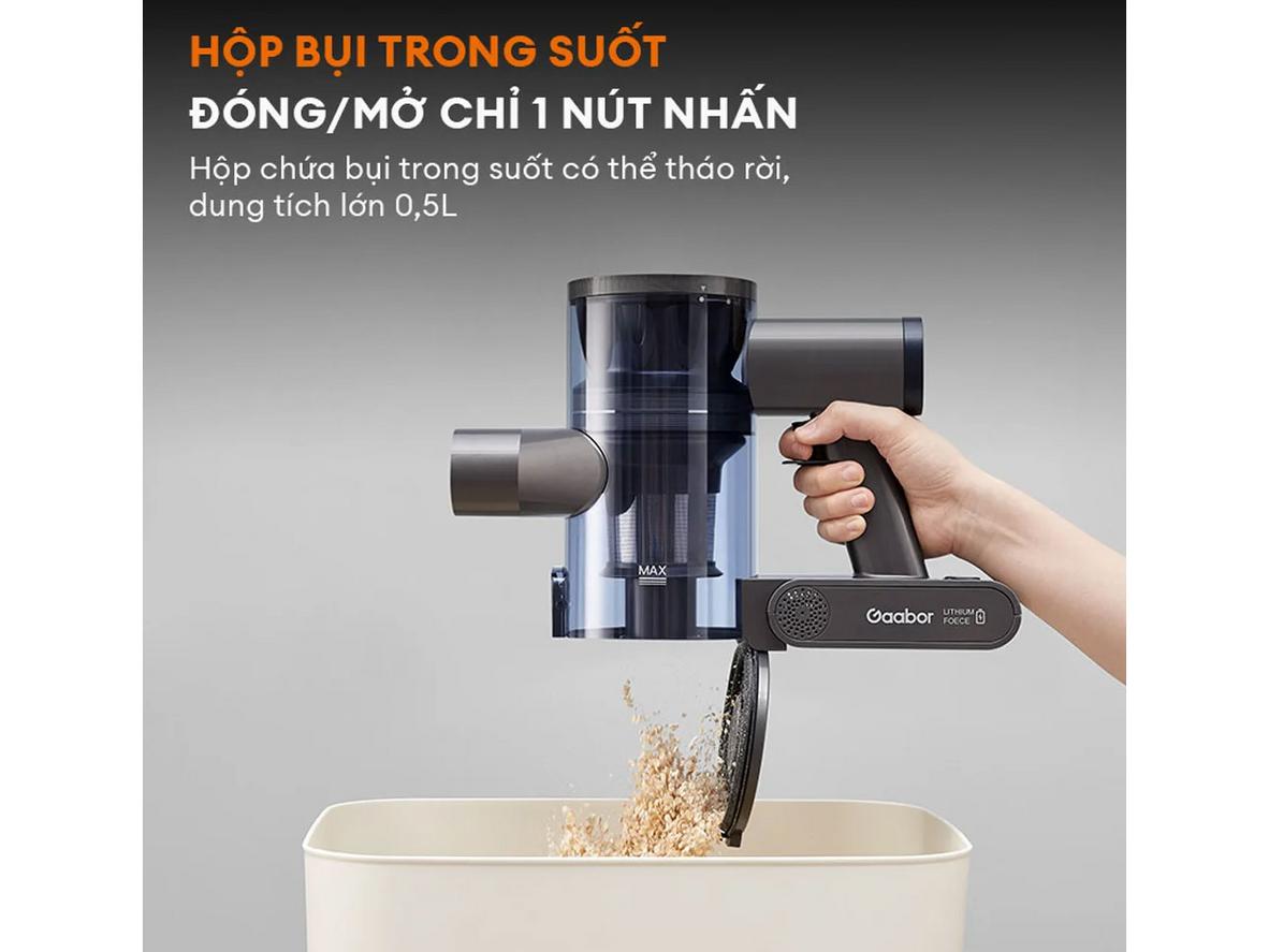 Lực hút 20.000Pa giúp Gaabor VCL10E-BK01A xử lý bụi mịn, tóc và rác nhỏ hiệu quả.