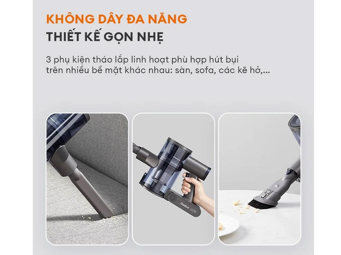 Lực hút 20.000Pa giúp Gaabor VCL10E-BK01A xử lý bụi mịn, tóc và rác nhỏ hiệu quả.