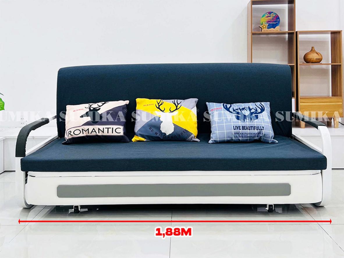 Chi tiết khung thép chịu lực, ray trượt carbon và nệm dày 7cm của Giường xếp Sofa gấp gọn Sumika SKB180.