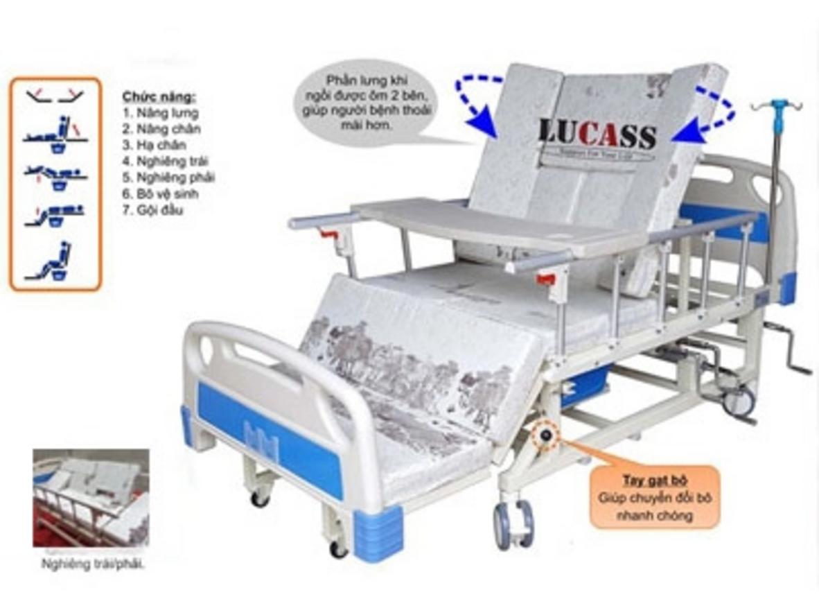 Giường y tế đa chức năng 4 tay quay Lucass GB-C41 với bộ phụ kiện chăm sóc tại giường trọn bộ.