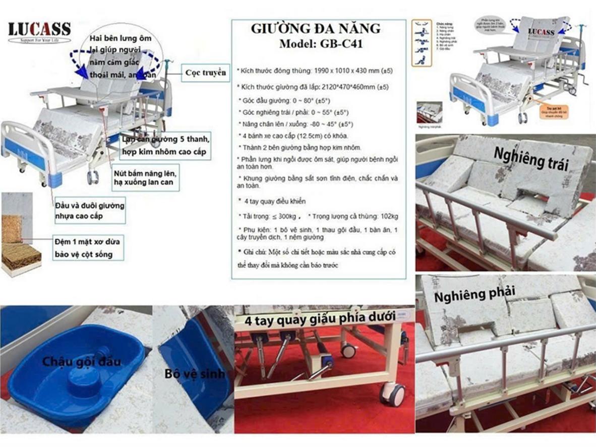 Sơ đồ 4 tay quay và 14 chức năng của giường Lucass GB-C41.