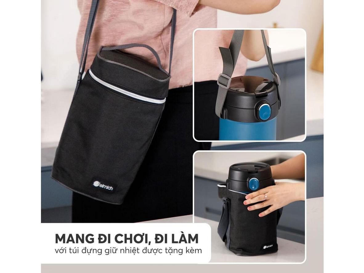 Cận cảnh 3 ngăn, inox 304 và túi đựng giữ nhiệt của Elmich EL8303.