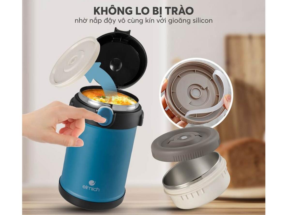 Hộp cơm giữ nhiệt inox 304 Elmich EL8303 - 2 lít với 3 ngăn tiện mang cơm trưa hằng ngày.