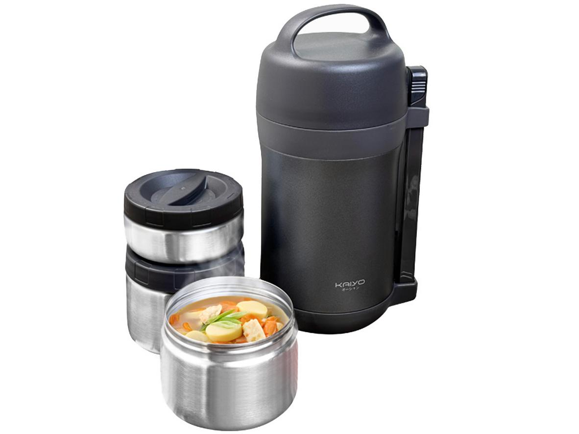 Hộp cơm giữ nhiệt Kaiyo 1600ml inox 304, thiết kế 3 ngăn tiện mang theo.
