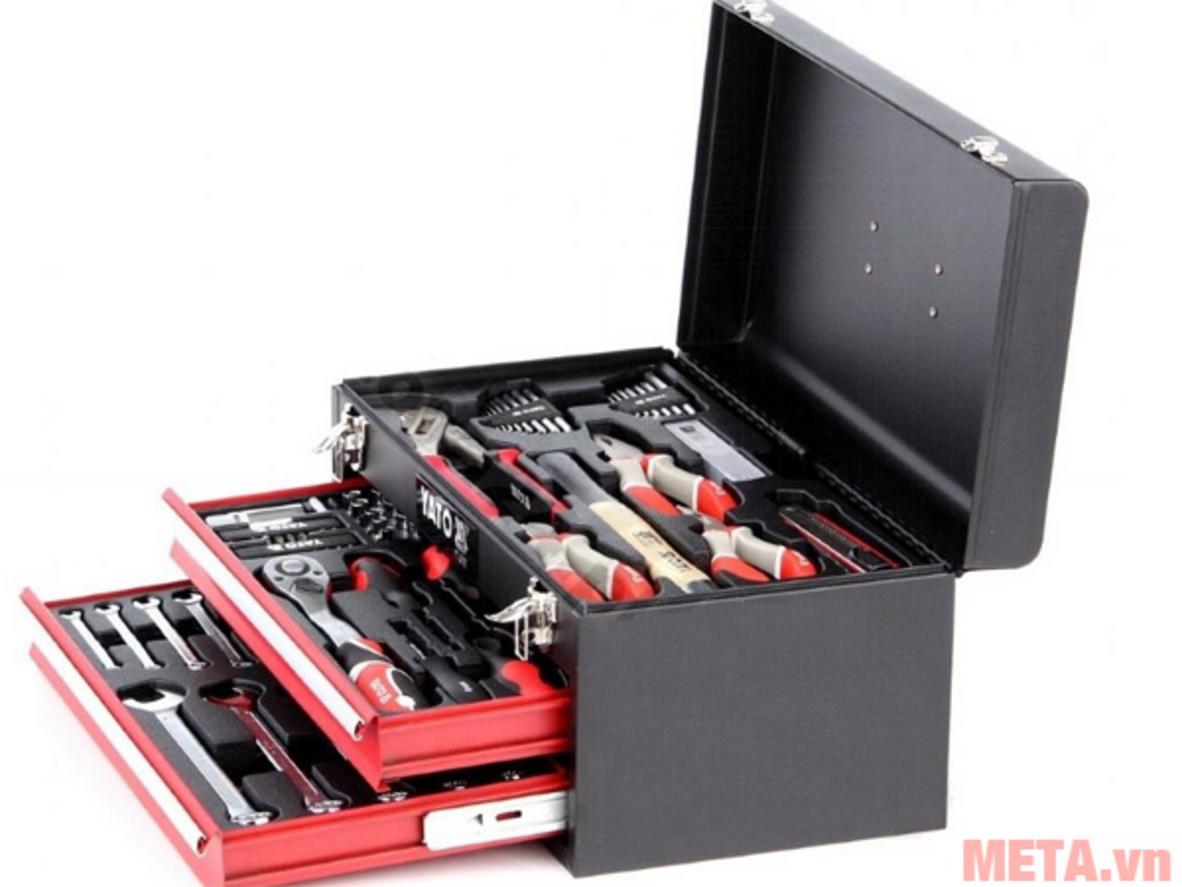 Hộp đồ nghề sửa xe máy YATO YT38951 80 chi tiết, hộp 3 ngăn gọn gàng cho gara và sửa lưu động.