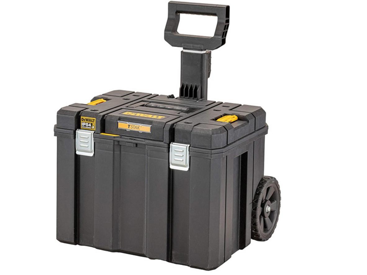 Hộp dụng cụ có tay kéo Dewalt DWST83347-1 với 2 bánh xe và tay kéo ống lồng, tối ưu di chuyển đồ nghề nặng.