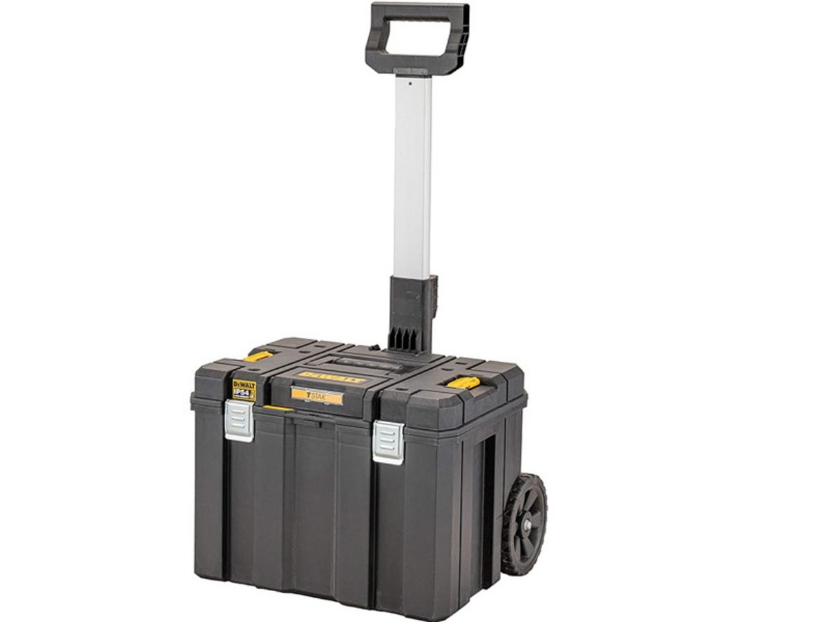 Dewalt DWST83347-1 di chuyển thuận tiện nhờ 2 bánh xe và tay kéo ống lồng.