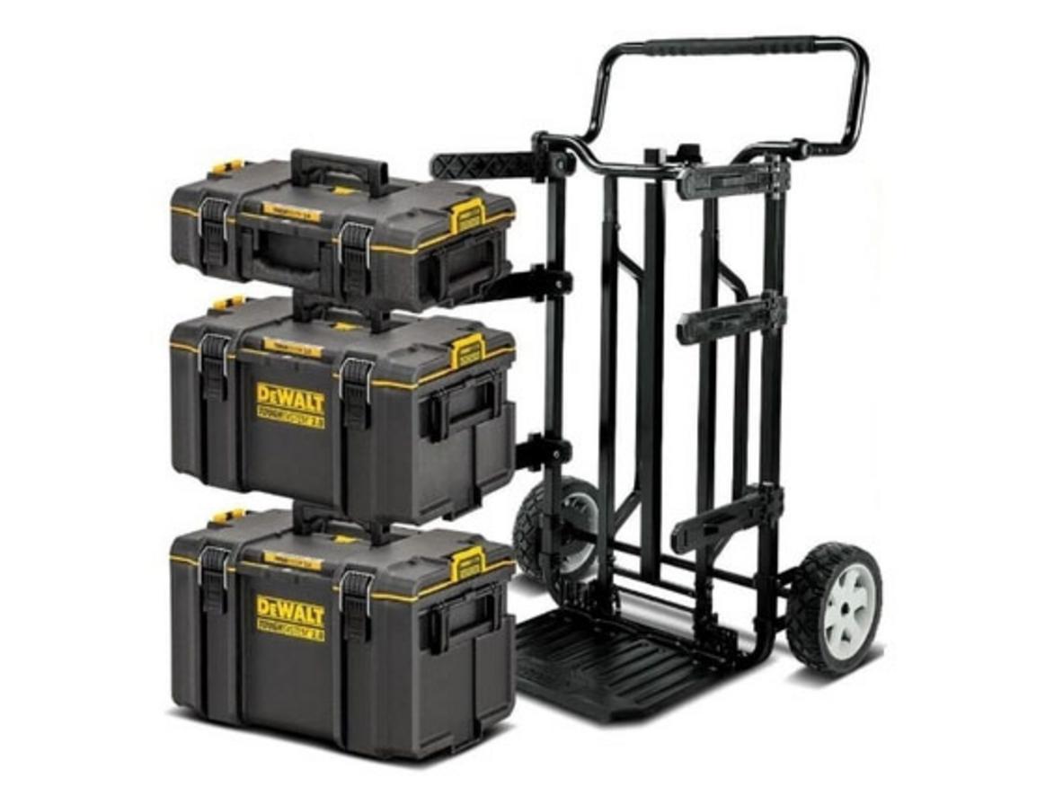 Hộp dụng cụ DeWalt DWST83401-1 (nhựa) với khoang chứa rộng và xe đẩy tích hợp.