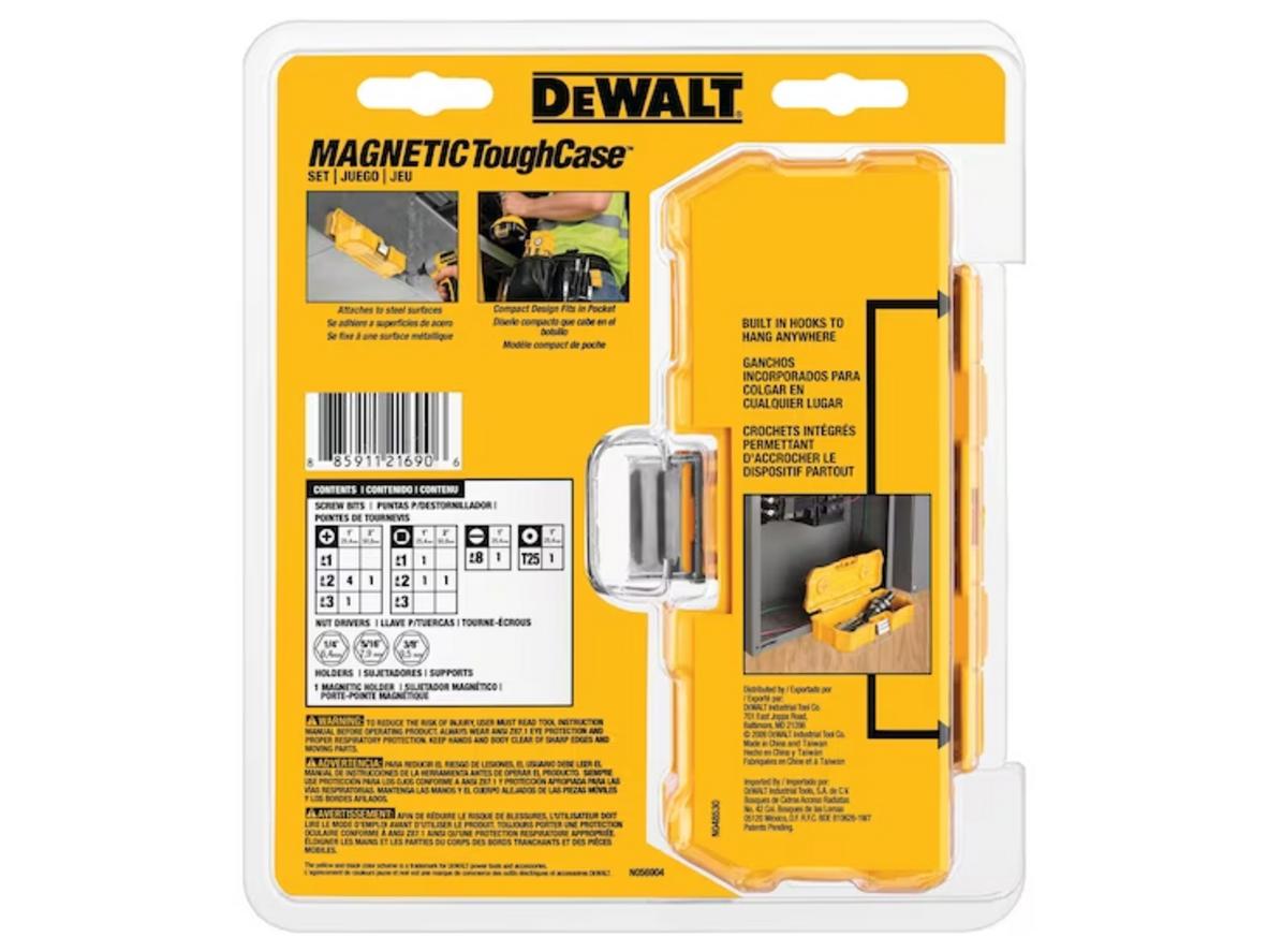 DeWalt DWMTC15 với hộp Magnetic Tough Case, 2 nam châm cường độ cao và móc treo tích hợp.