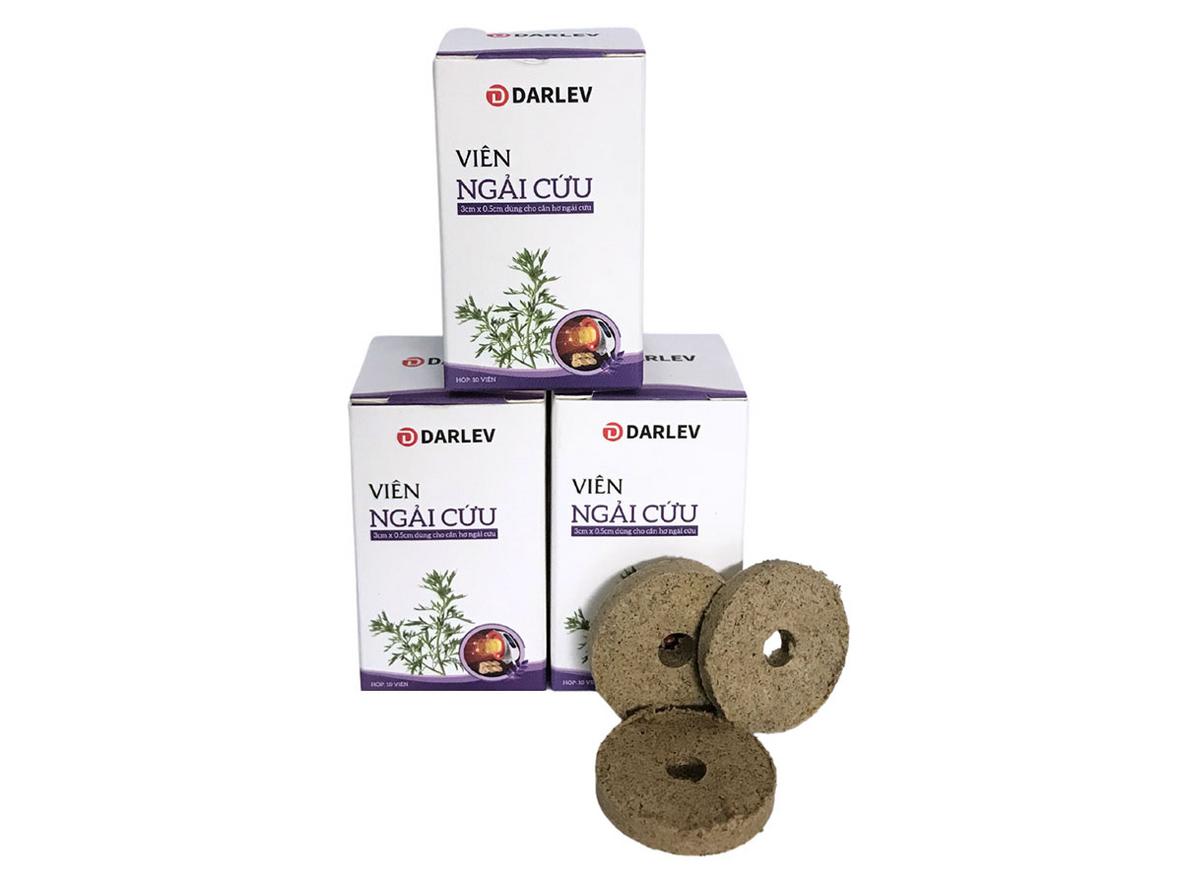 Hộp viên nén ngải cứu khô Darlev dùng cho bộ phận cần hơ ngải cứu (10 viên/hộp, 3cm x 0.5cm)