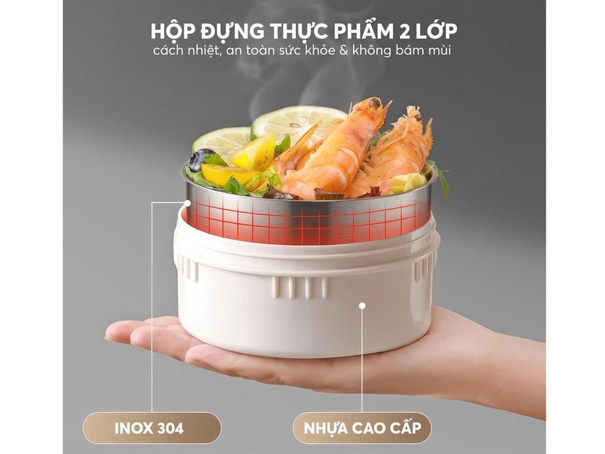 Công nghệ hút chân không hỗ trợ giữ nóng lâu cho bữa trưa mang đi.
