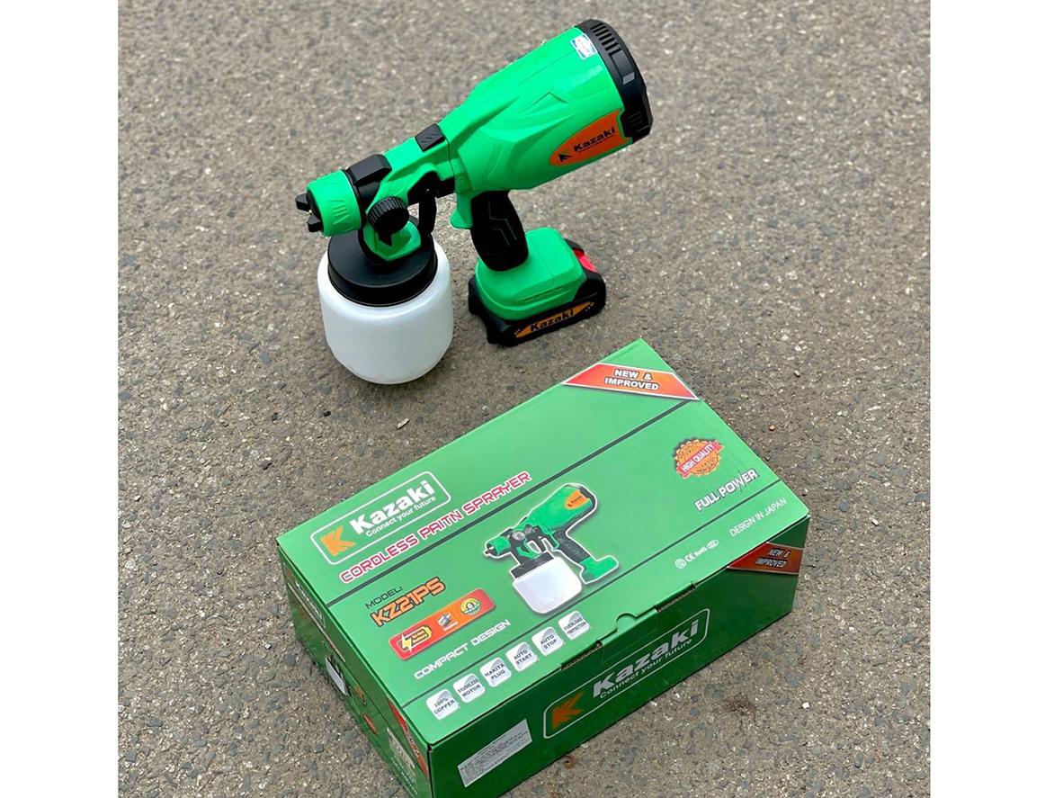 Máy phun sơn chạy pin Kazaki KZ21PS dùng pin 21V, kèm 2 pin 1.5Ah
