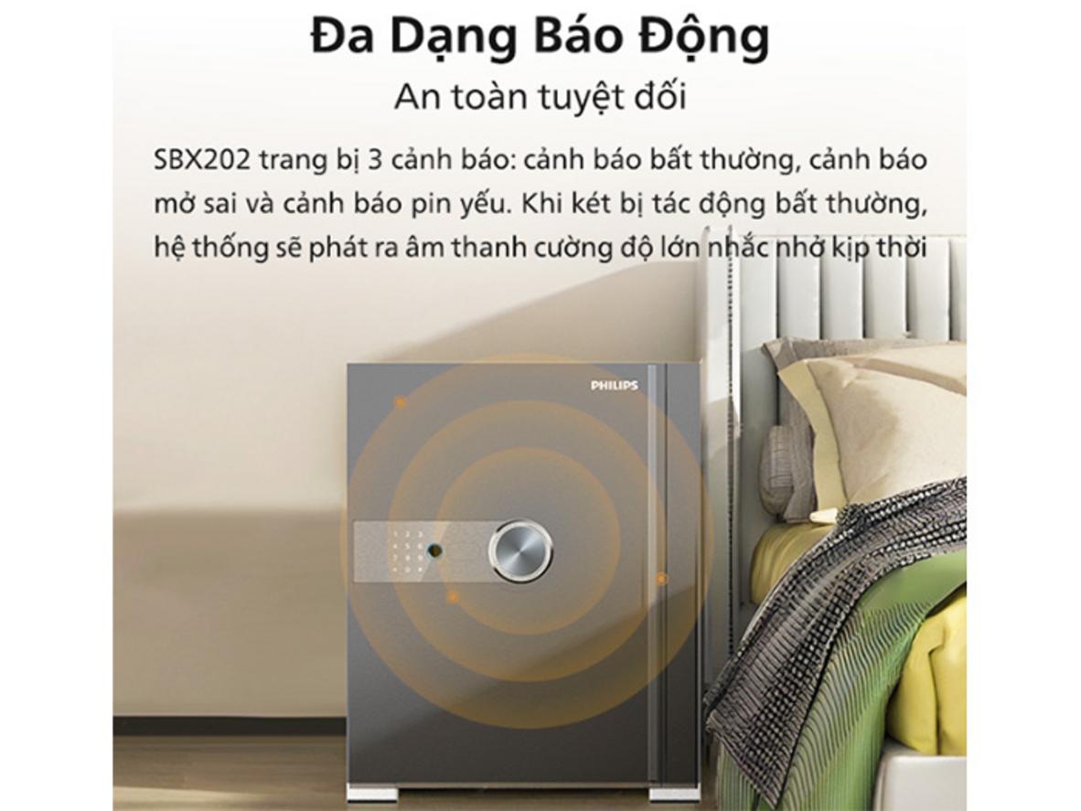 Thông số chính của Philips SBX202 tập trung vào khóa điện tử và thép Cacbon.