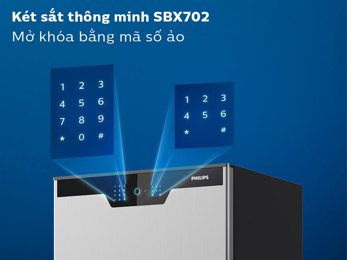 Nguồn 4 pin AA giúp Két sắt Philips SBX702 dễ thay thế và vận hành ổn định.