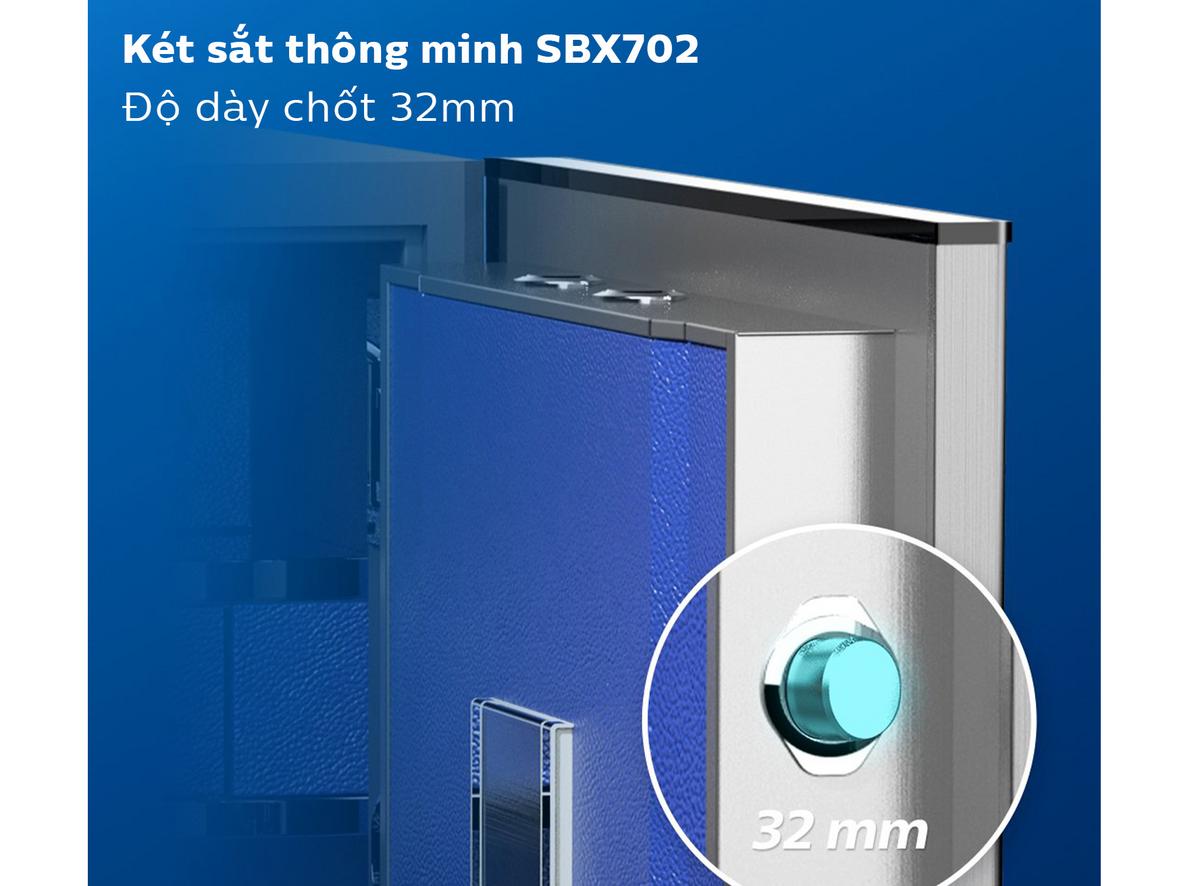 Khóa điện tử và vân tay sinh trắc học giúp Két sắt Philips SBX702 mở nhanh, an toàn hơn.