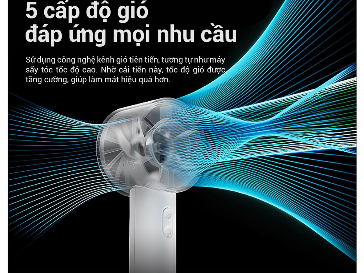 Pin Lithium 1200mAh cho thời gian dùng linh hoạt theo từng mức gió.