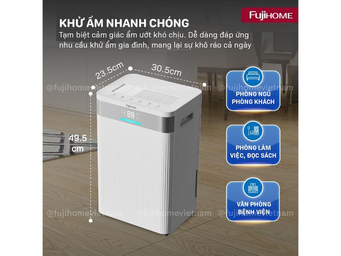 Fujihome DH20NW-HEPA 20 lít: hút ẩm êm, lọc khí sạch cho phòng 25–50m²