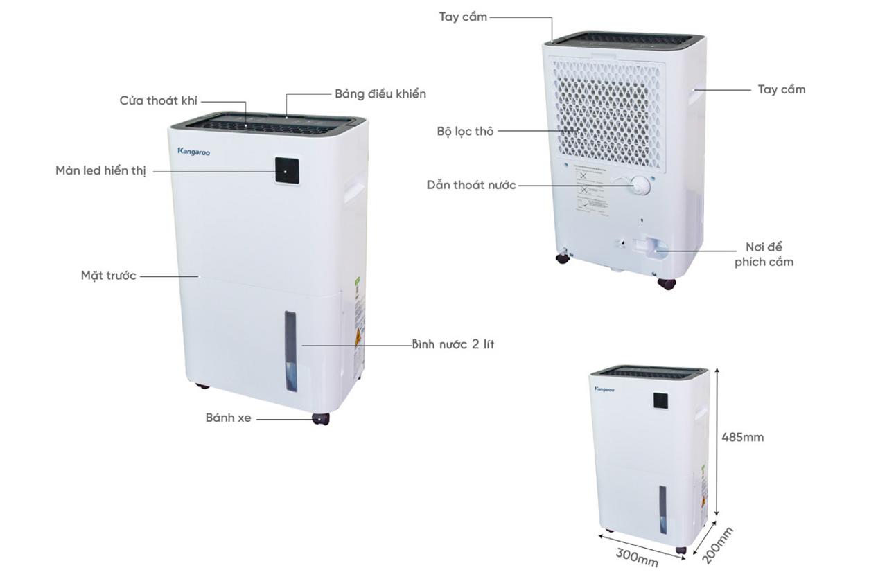 Kangaroo KGDH16 16L/ngày giúp hút ẩm và sấy quần áo trong phòng 20–32m²