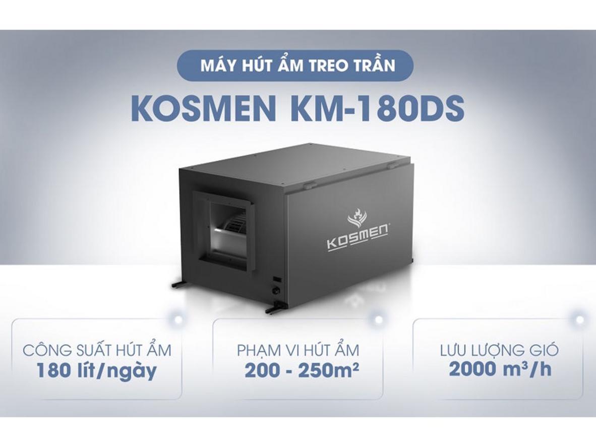 Kosmen KM-180DS treo trần giúp hút ẩm mạnh mà vẫn giữ sàn kho thông thoáng.