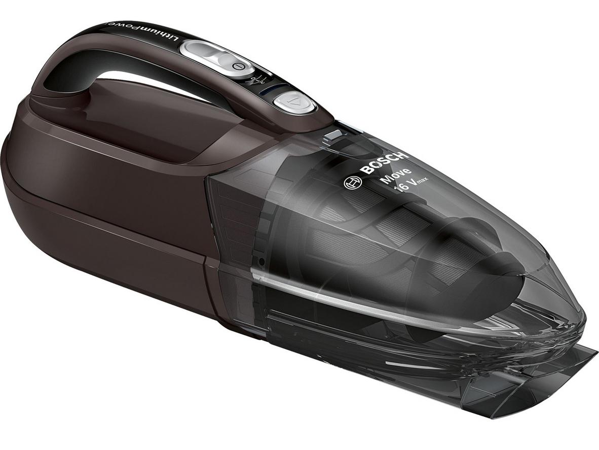 Máy hút bụi cầm tay Bosch BHN16L màu nâu, thiết kế không dây tiện dọn nhanh tại nhà và ô tô.