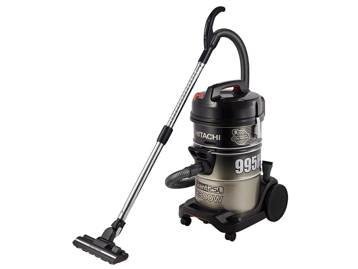 Máy hút bụi công nghiệp Hitachi CV-995HCA 2.300W với thân inox và thùng chứa 25 lít.