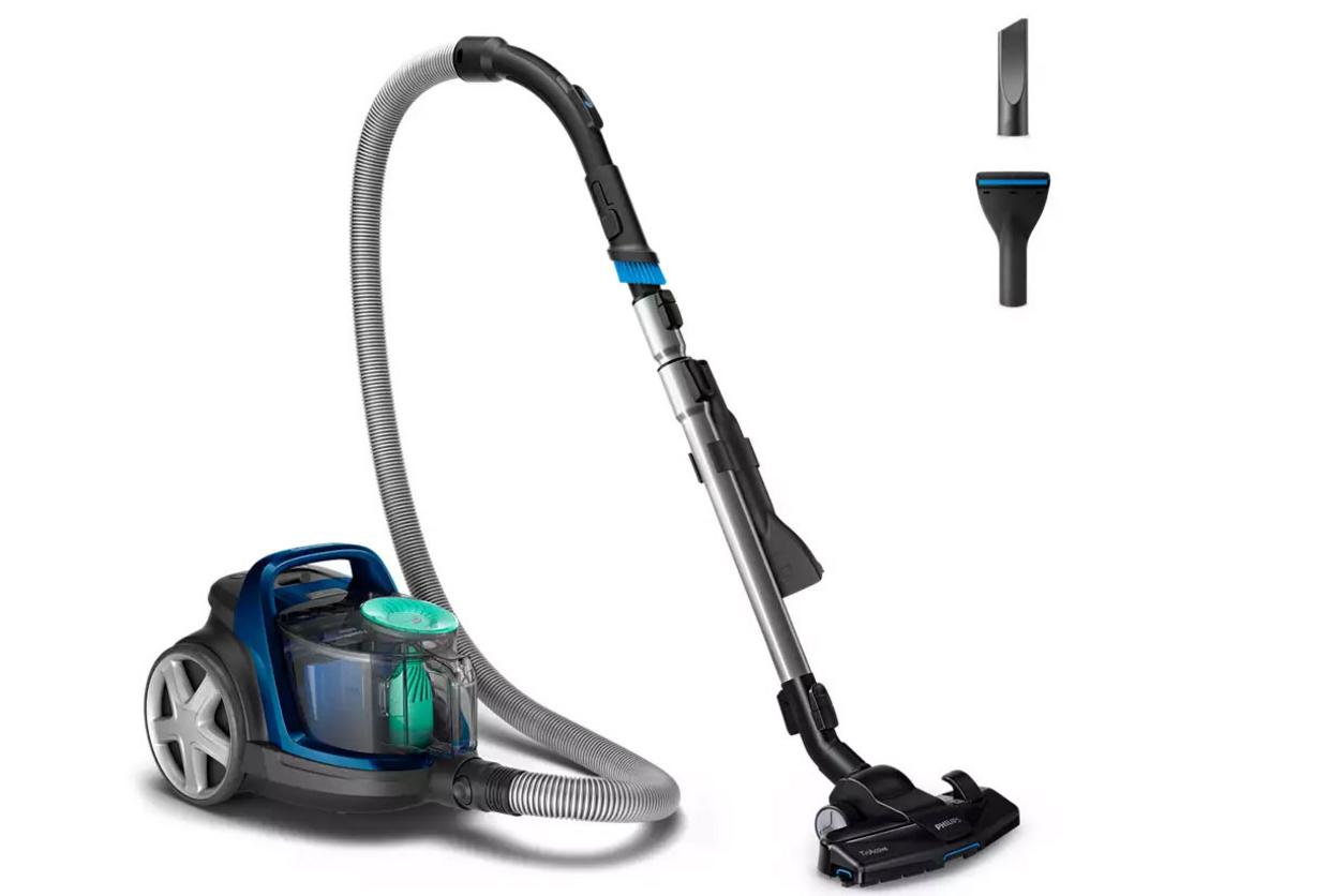 Máy hút bụi dạng hộp Philips FC9570/01 nổi bật với lực hút mạnh và hộp chứa bụi 1.5 lít.