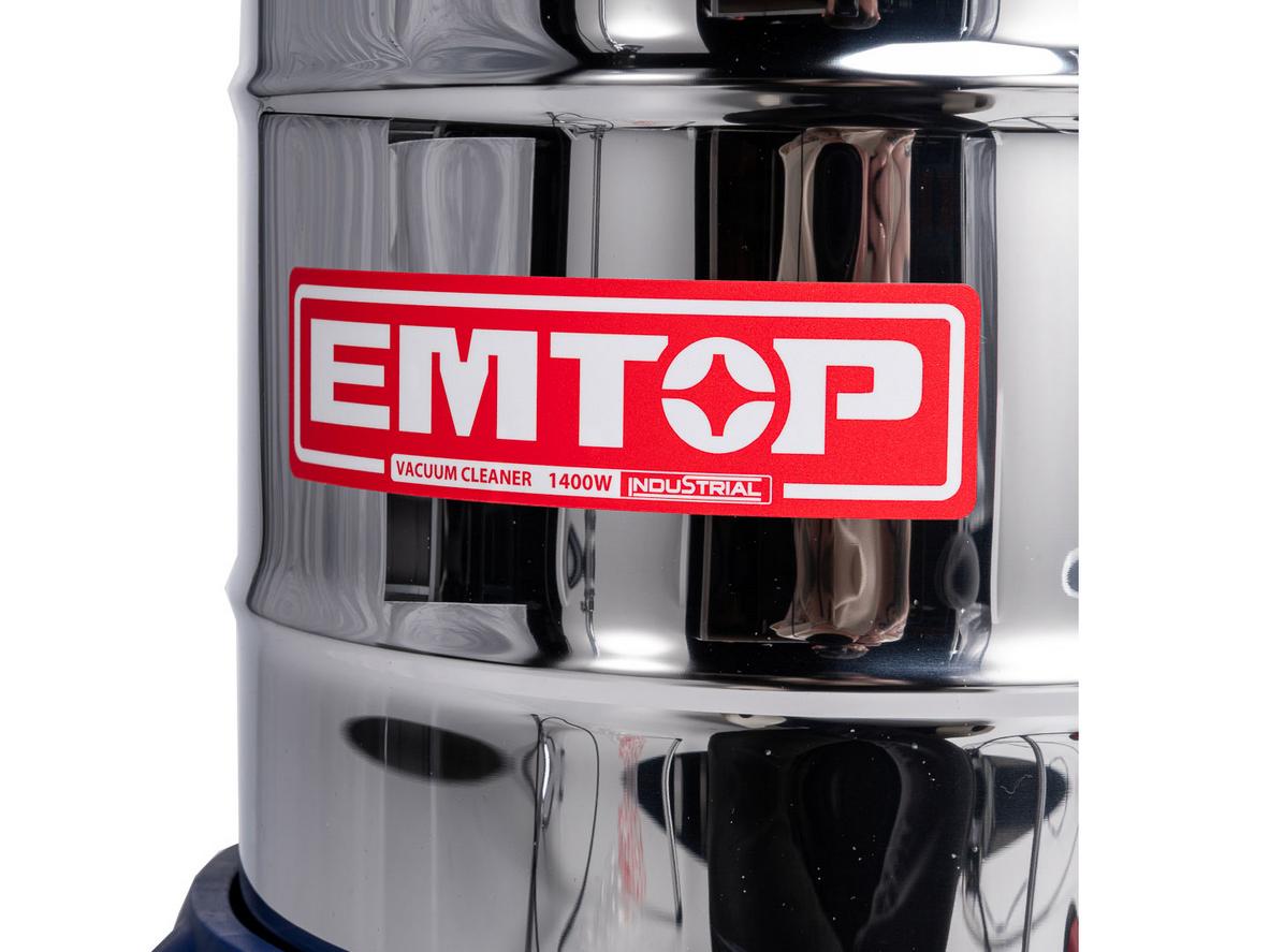 Thân inox, thùng 30 lít và bộ lọc HEPA giúp Emtop EVCR1401 bền và dễ vệ sinh.