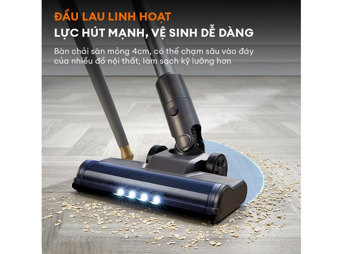 Gaabor VCL10E-BK01A xử lý nhanh bụi mịn, tóc và khe góc nhờ lực hút 20.000Pa.