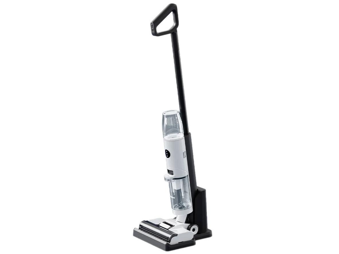 Máy hút bụi lau nhà Gaabor VCF8T-WH01A màu trắng, đi kèm đầu lau và đế sạc, phù hợp dọn sàn nhanh mỗi ngày.