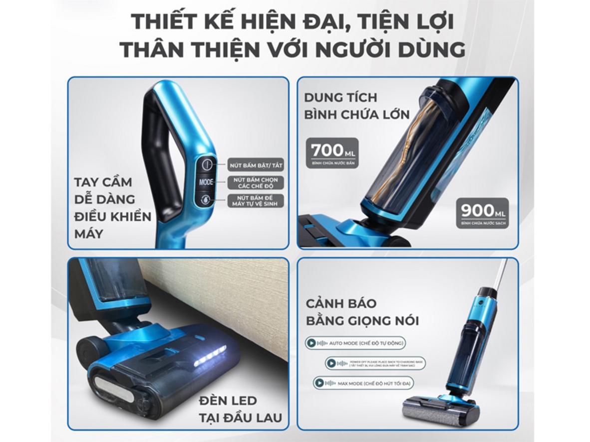 Máy hút bụi lau nhà thông minh U Ultty SCW18 màu xanh dương, thiết kế không dây gọn nhẹ.