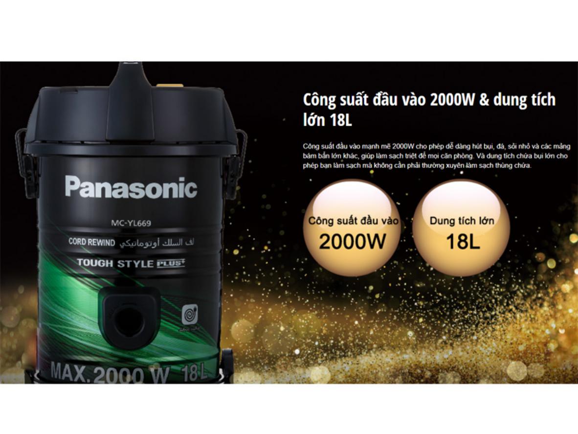Panasonic MC-YL669GN49 vận hành linh hoạt với dây nguồn 8m và bộ đầu hút đa dạng.