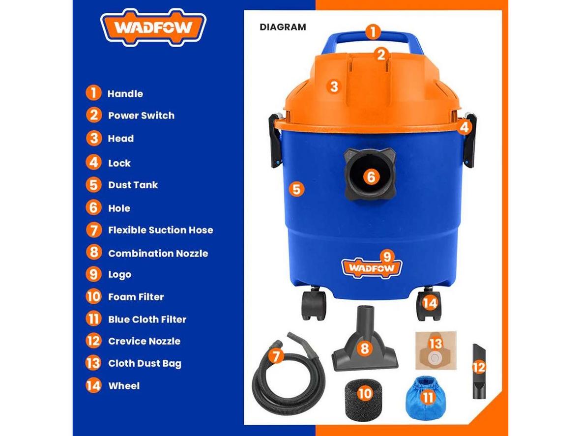Máy hút bụi Wadfow WVR1A15 dùng điện 220V 240V ống hút 32mm