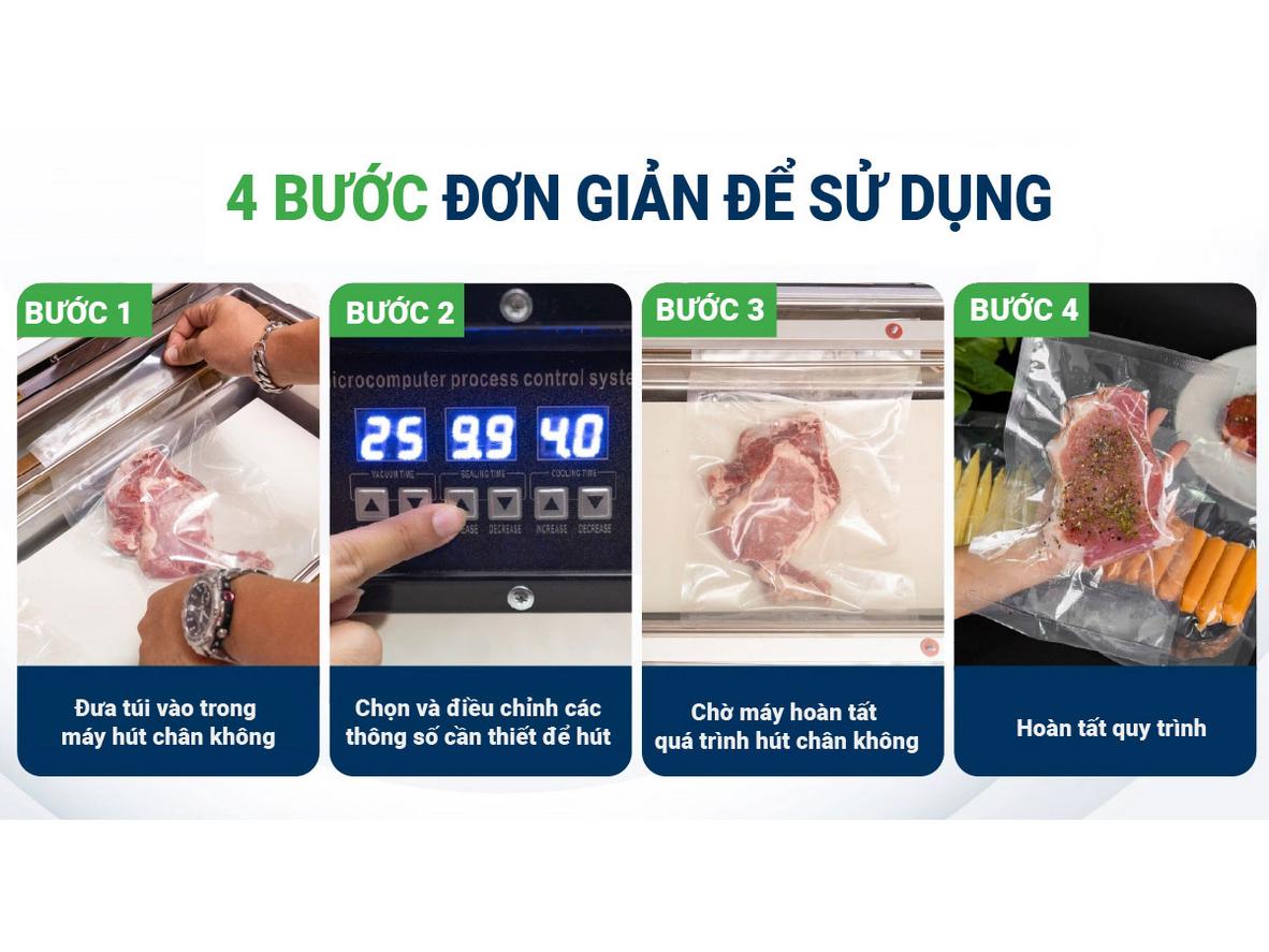 Buồng hút sâu và thanh hàn dài giúp VCE-DC-G2 đóng gói nhanh, kín và ổn định.