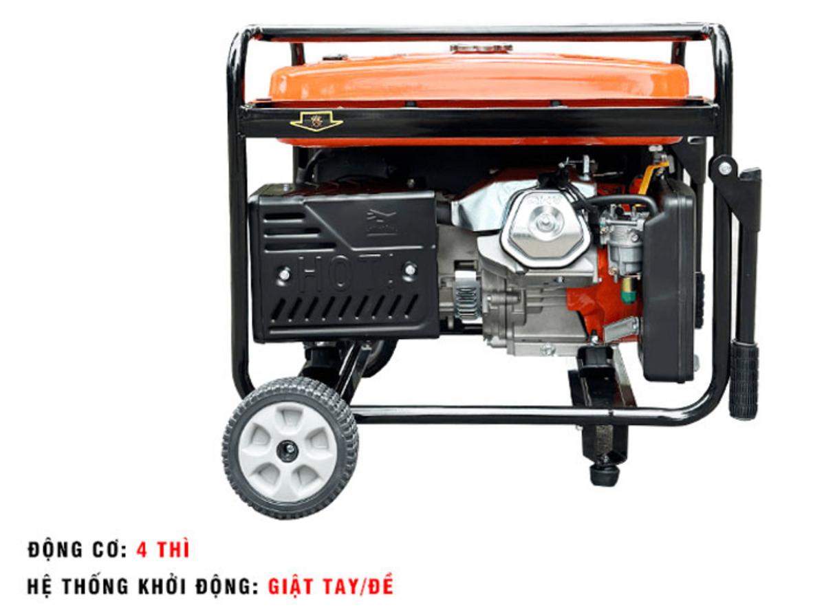 Kabuto KBT7500SE 7kW vận hành linh hoạt nhờ đề điện, bánh xe và tay cầm gập.