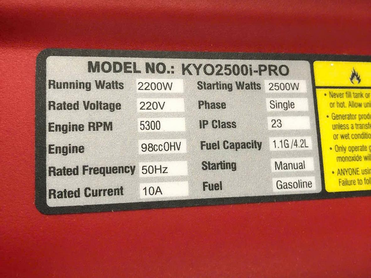 Kyo Power THG2500i-Pro 2.200W với động cơ 98cc, phù hợp điện dự phòng gia đình.