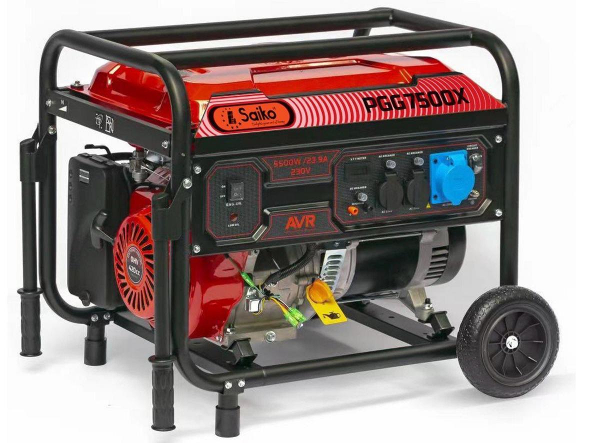 Cận cảnh Saiko PGG-7500X: động cơ OHV, bình xăng 25 lít, khung kim loại chắc chắn.