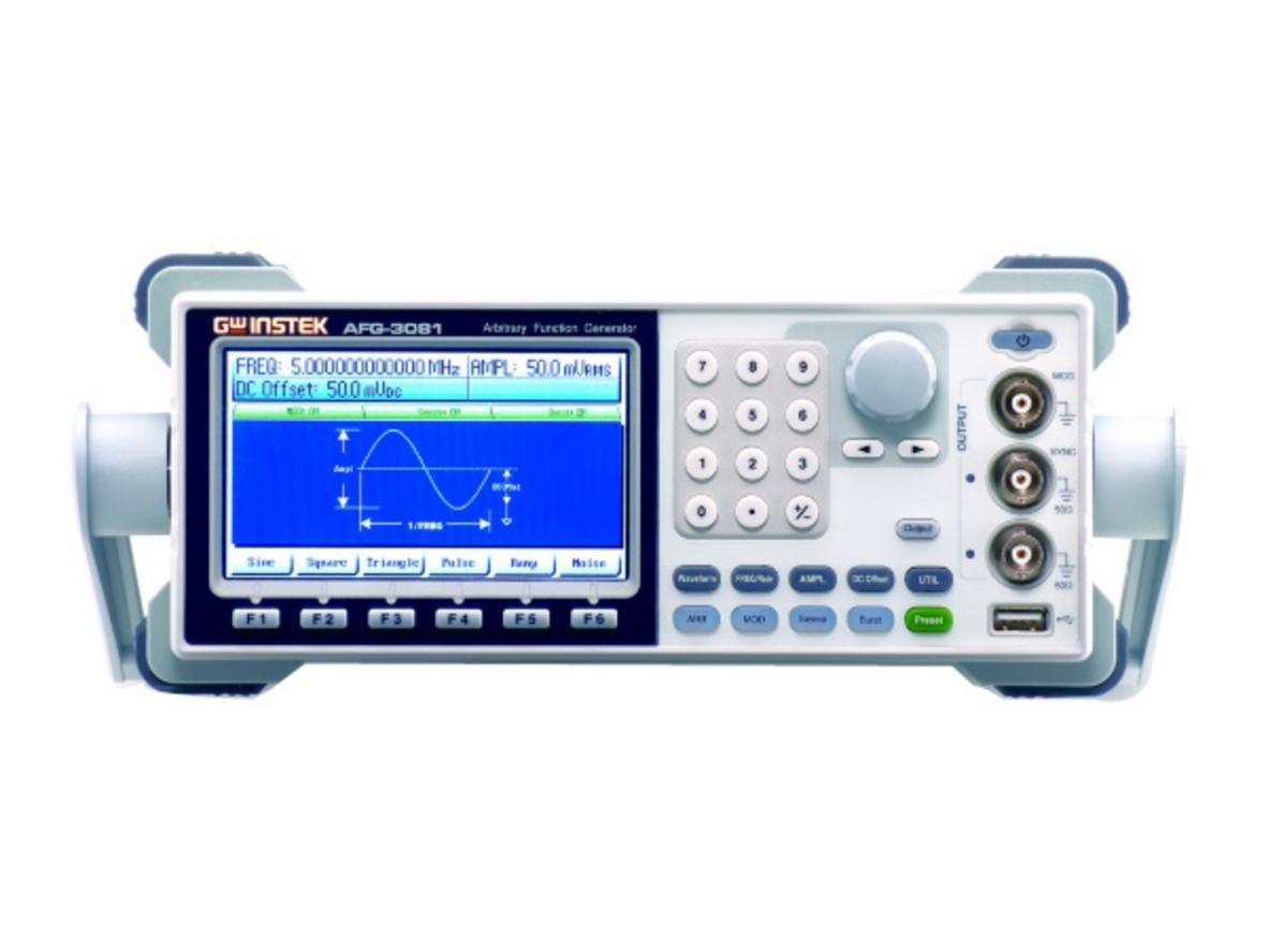 Máy phát hàm GW Instek AFG-3051 chuẩn lab, hiển thị rõ dải tần và dạng sóng.