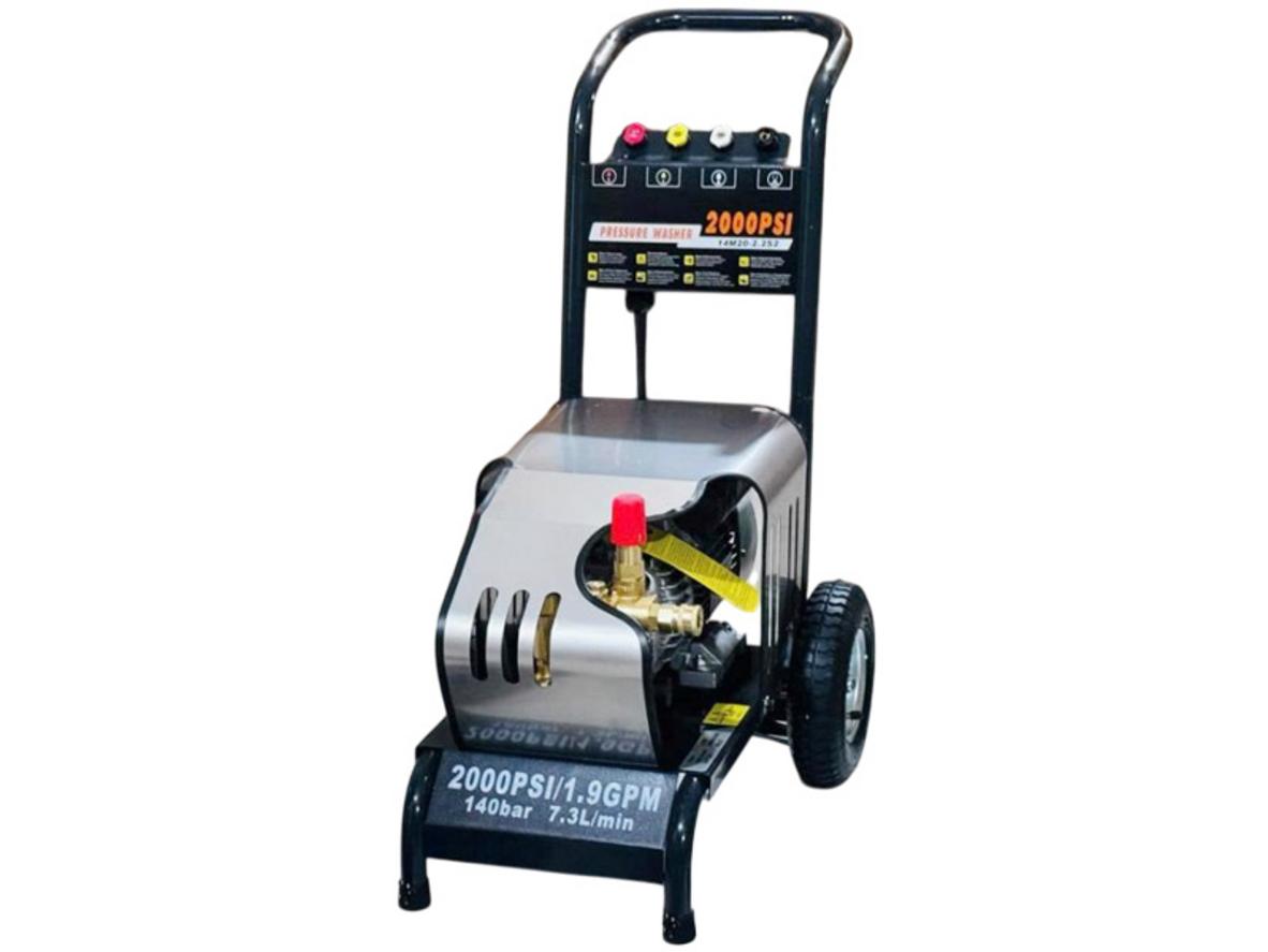 Máy phun áp lực Promac M20 với mô tơ cảm ứng từ và khung thép chịu lực.