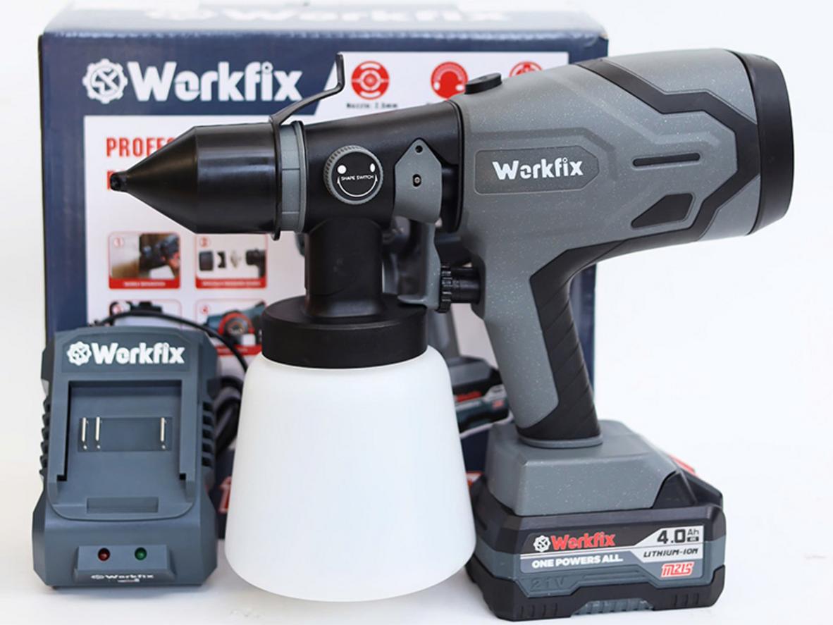 Workfix WF-SG800ML cho tia phun ổn định, phù hợp thi công gỗ, tường và kim loại.
