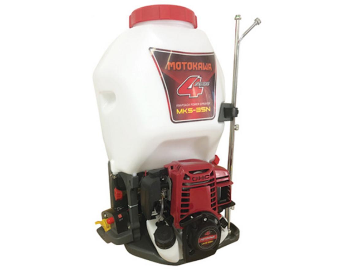 Máy phun thuốc Motokawa MKS-35N với bình 25 lít và động cơ GX35 4 thì.