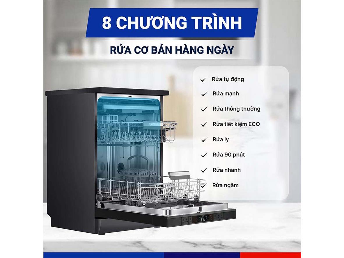 Độ ồn 49 dB giúp máy vận hành êm, hợp bếp mở và nhà phố.