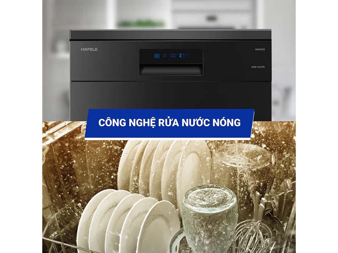 Máy rửa bát 14 bộ Hafele HDW-F602TB 535.29.552 cho bếp hiện đại, vận hành êm và gọn không gian.