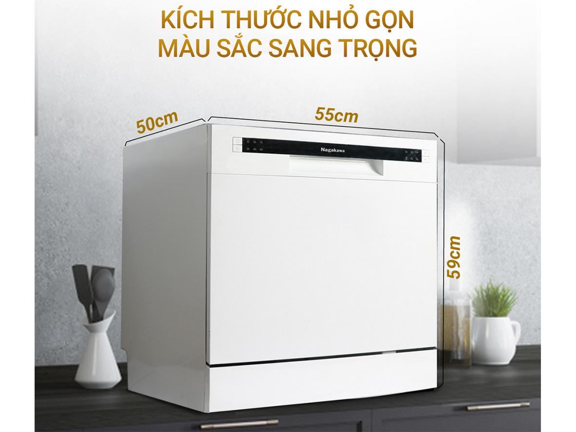 Máy rửa bát Nagakawa NK8D61M gọn bếp, phù hợp gia đình 2–4 người