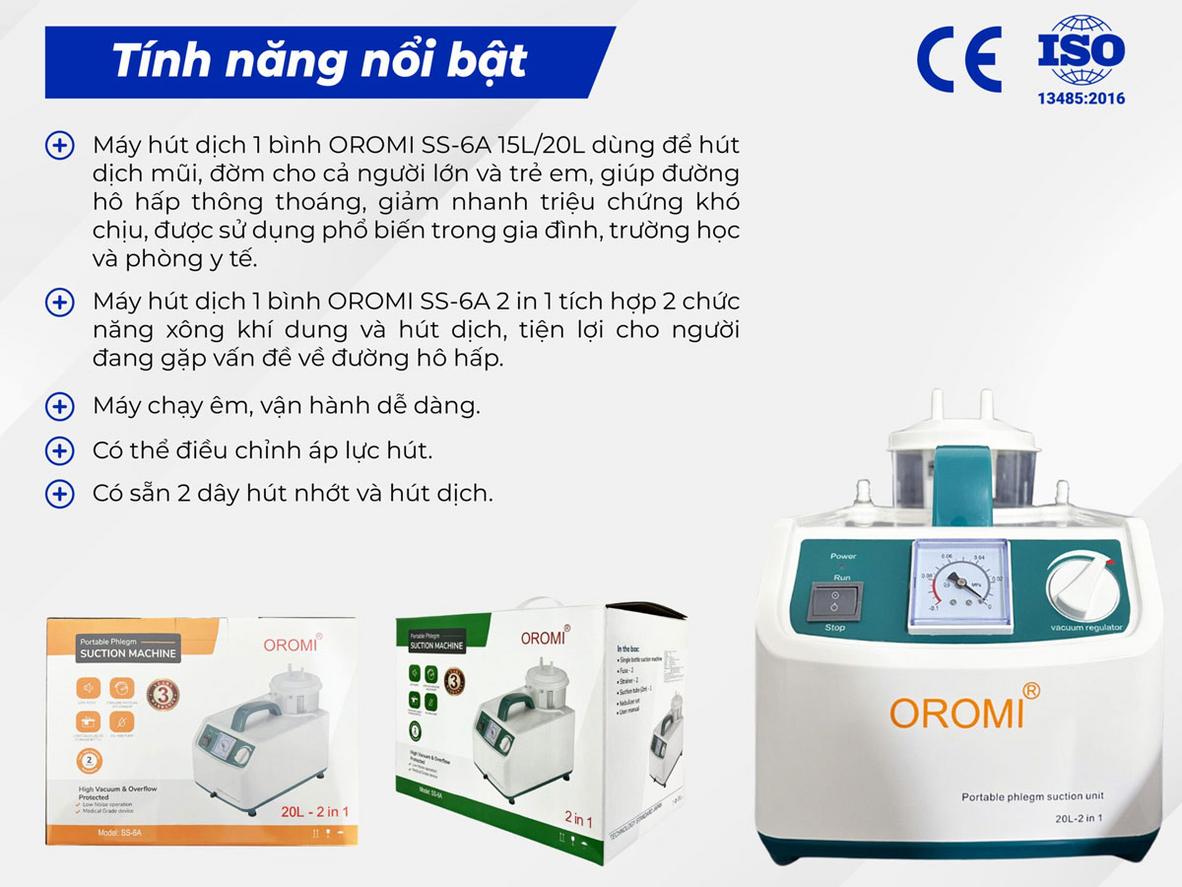 Oromi SS-6A tích hợp hút dịch và xông khí dung trong một máy.