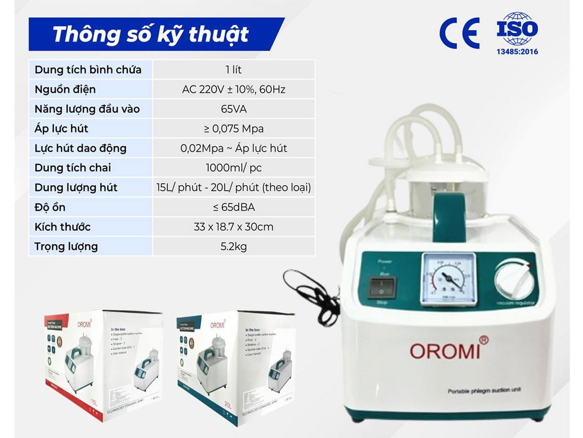 Tốc độ hút 20 lít/phút giúp Oromi SS-6A xử lý dịch nhanh và ổn định.